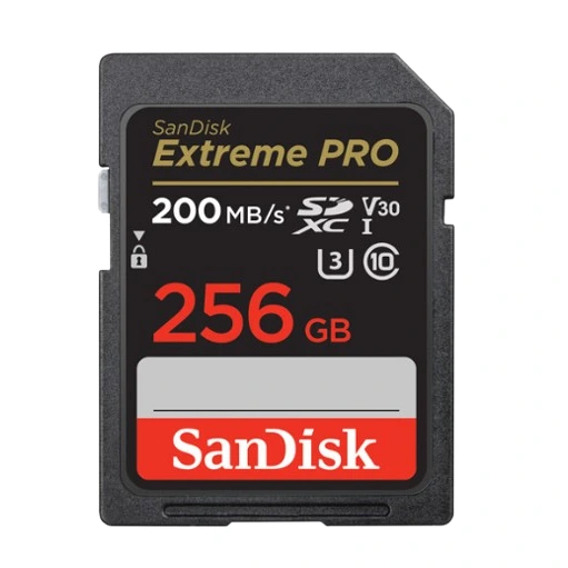 Sandisk SD Camera Card 256GB Extreme Pro 200MB in Oman Sandisk SD Camera Card 256GB Extreme Pro 200MB in Oman front view