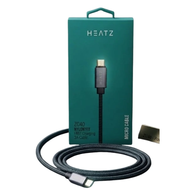 Heatz Fast Charging Cable 3 MTR ZC40 usb to Micro in Oman Heatz Fast Charging Cable 3 MTR ZC40 usb to Micro in Oman front view